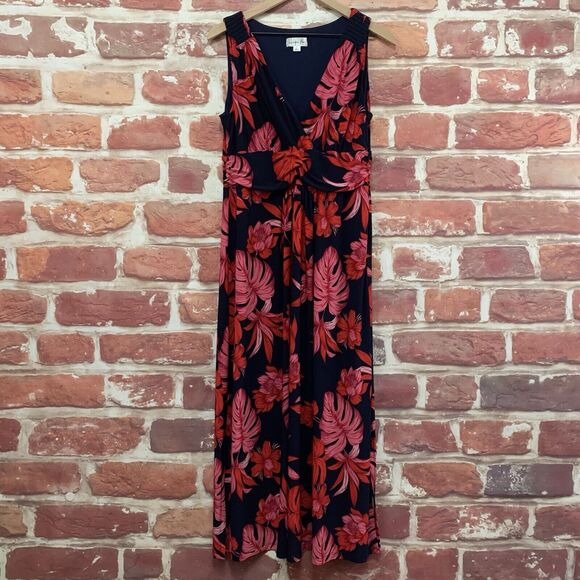 Harper Rose Maxi Dress Women's 12 Dark Blue Multicolor Floral Sleeveless Zip Up - Picture 6 of 8